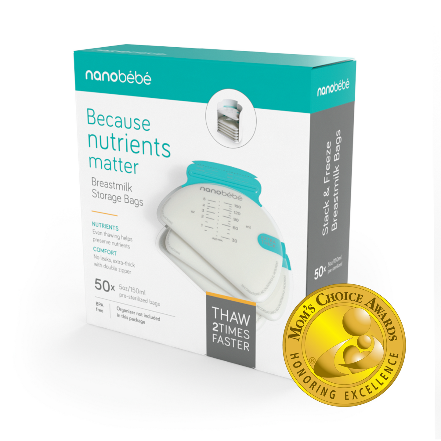 nanobebe 25 Breastmilk Storage Bags & Organizer – Fast, Even Thawing & Warming, Save Space & Track Pumping – Freezer & Fridge Breastfeeding Supplies