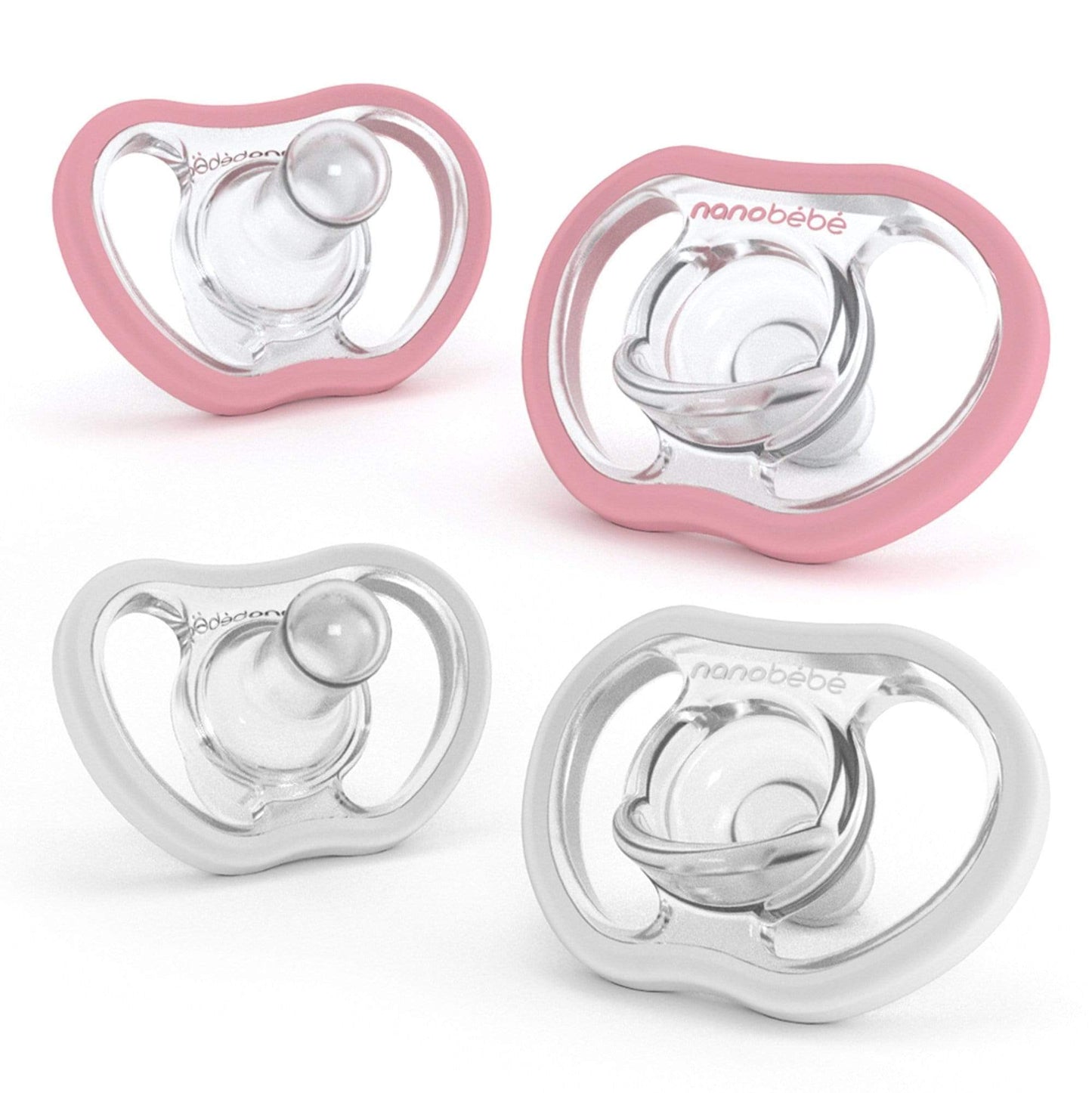 Nanobébé US Pink & White Active Pacifier - 4m+ Silicone Pacifier, 4-pack