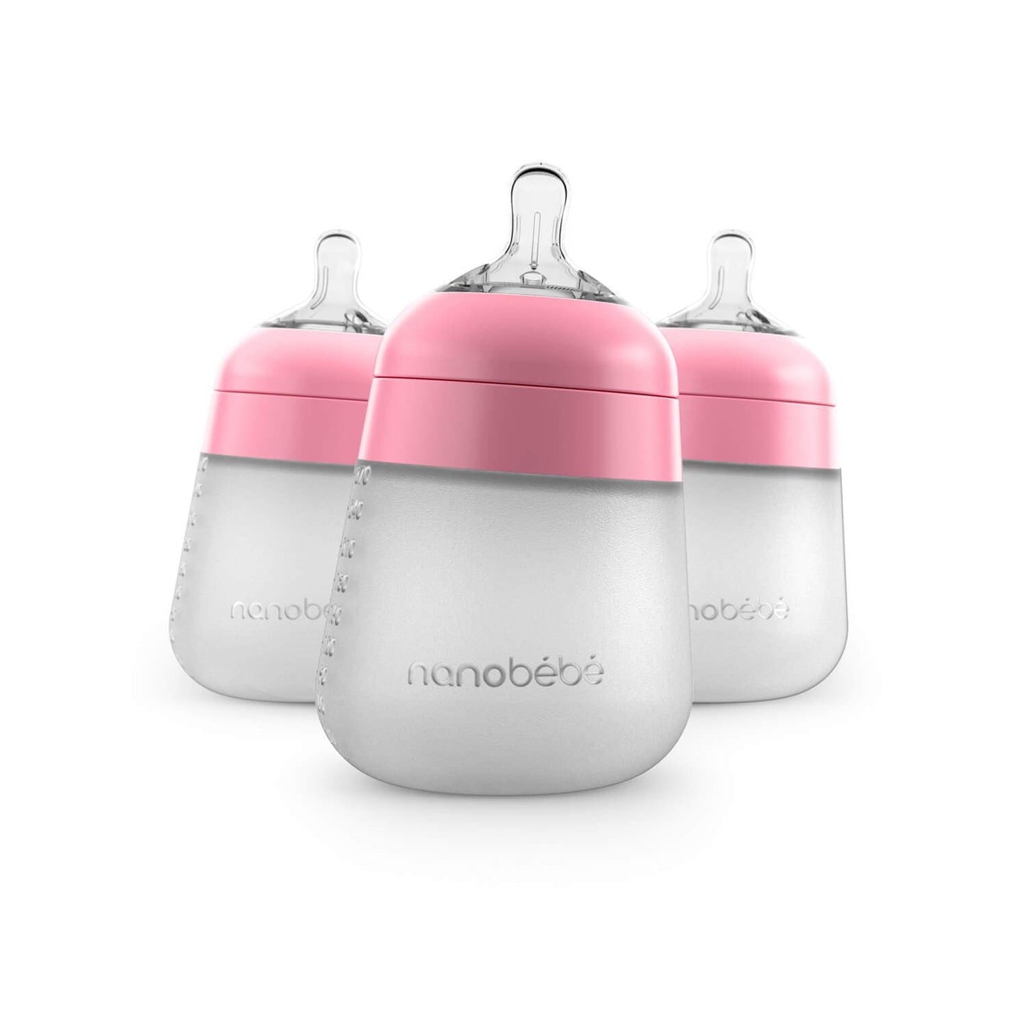 Nanobébé US Flexy Silicone Baby Bottle - 9oz Pink 3pk
