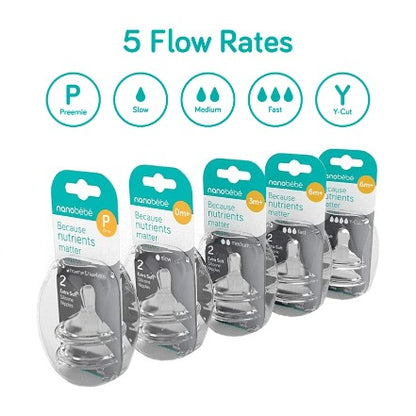 Baby Bottle Teats, 5 Flow Rates, 2-Pack