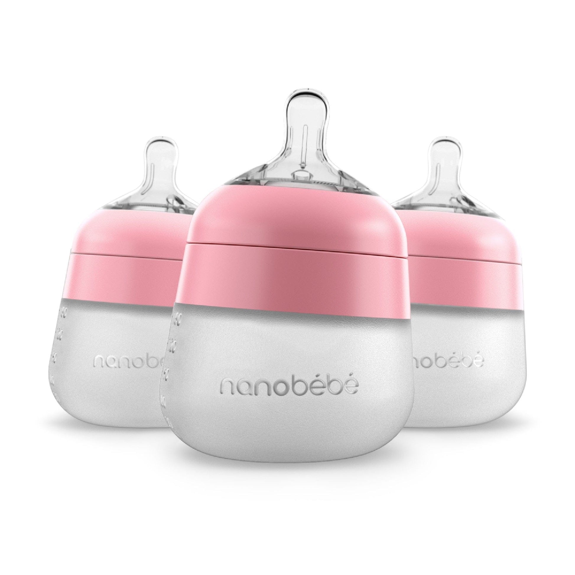 Nanobébé US Flexy Silicone Baby Bottle - 5oz Pink 3pk