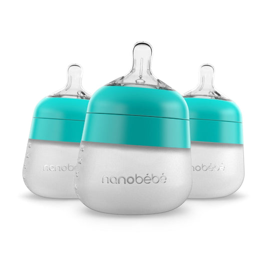 Nanobébé US Flexy Silicone Baby Bottle - 5oz Teal 3pk